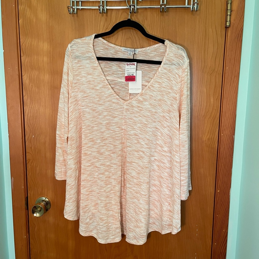 Coral and pink curved hem blouse